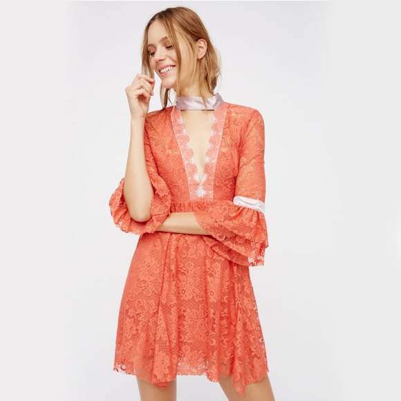 Free People Dresses & Skirts - FREE PEOPLE gilded lace mini dress orange XS